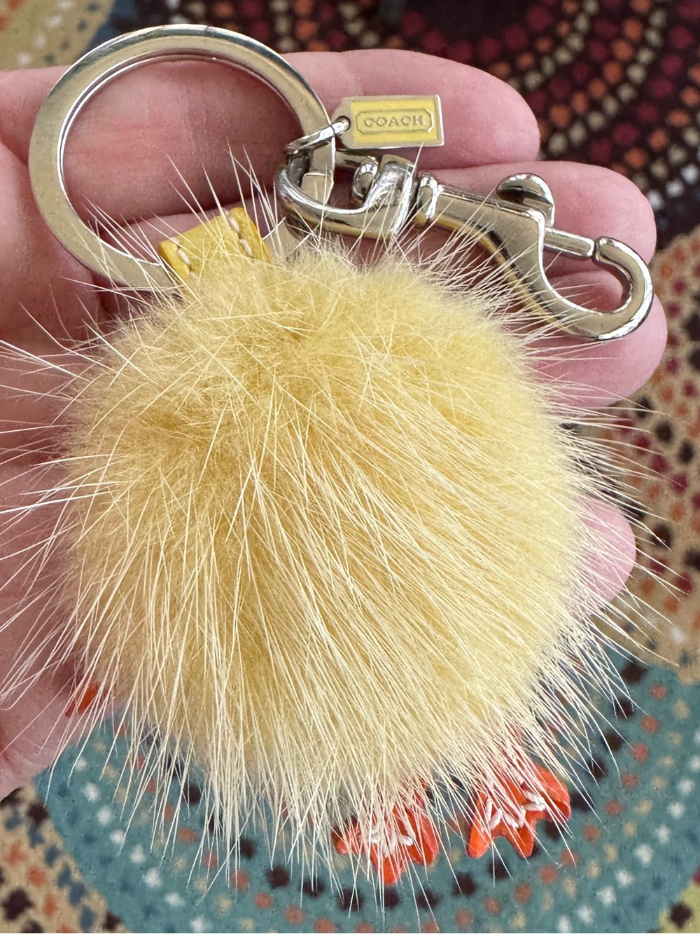 Coach Baby Chick charm featuring a fluffy yellow mink fur ball. RARE FIND